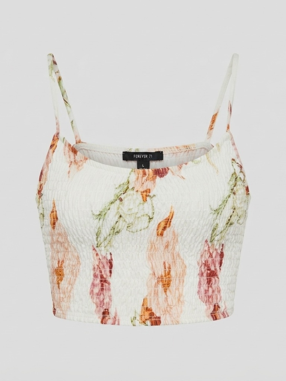 Fourteen Twelve Women’s L Floral Smocked Crop Top Cami Adjustable Straps NWOT